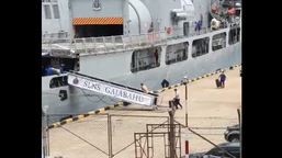 Screenshot of a viral video of Sri Lankan President Gotabaya Rajapaksa fleeing Colombo on a naval vessel.