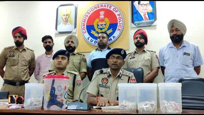 Police commissioner Kautubh Sharma interacting with the media over the arrest of accused in the robbery case in Gobindgarh village in Ludhiana on Sunday. (HT Photo)