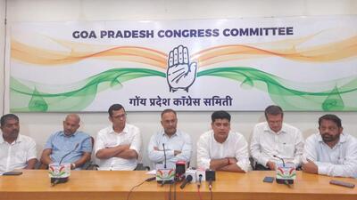 AICC desk-in-charge Dinesh Gundu Rao (fourth from left) addresses the media in Panaji on Sunday. AICC desk-in-charge Dinesh Gundu Rao (fourth from left) addresses the media in Panaji on Sunday.