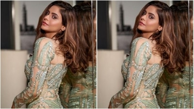 Aamna played muse to fashion designer house Nikhita-Mynah Designs and picked a short sequined dress. (Instagram/@aamnasharifofficial)
