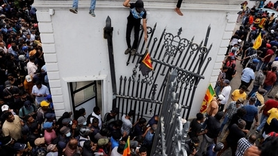 Demonstrators protest inside the President's House premises, after President Gotabaya Rajapaksa fled, amid the country's economic crisis, in Colombo. (REUTERS)
