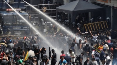 Police uses water cannons to disperse demonstrators near President's residence during a protest demanding the resignation of President Gotabaya Rajapaksa, amid the country's economic crisis, in Colombo, Sri Lanka,&nbsp; (REUTERS)