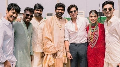 Shah Rukh Khan, Vijay Sethupathi, Anirudh Ravinchander, and Atlee Kumar with the newlyweds. Shah Rukh Khan, Vijay Sethupathi, Anirudh Ravinchander, and Atlee Kumar with the newlyweds.
