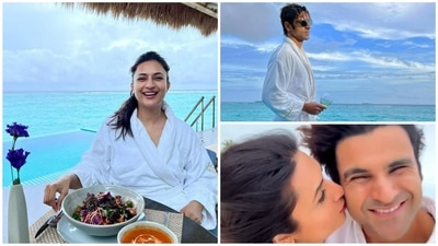 Divyanka Tripathi and Vivek Dahiya during their anniversary celebrations in Maldives. Divyanka Tripathi and Vivek Dahiya during their anniversary celebrations in Maldives.