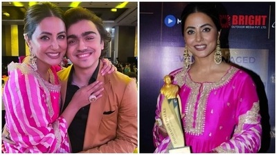 Hina Khan says Eid Mubarak, looks drop-dead gorgeous in a hot pink anarkali during award show (Instagram) Hina Khan says Eid Mubarak, looks drop-dead gorgeous in a hot pink anarkali during award show (Instagram)
