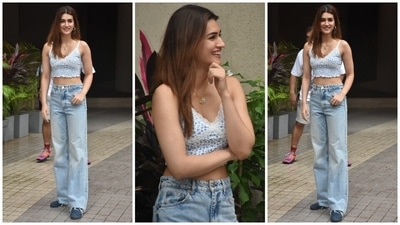 Kriti Sanon served us with on-point monsoon fashion inspiration with her ensemble, and we all can take tips from her. The Mimi actor's simple attire for the outing spells chic comfort. We love this sartorial moment. (HT Photo/Varinder Chawla) Kriti Sanon served us with on-point monsoon fashion inspiration with her ensemble, and we all can take tips from her. The Mimi actor's simple attire for the outing spells chic comfort. We love this sartorial moment. (HT Photo/Varinder Chawla)