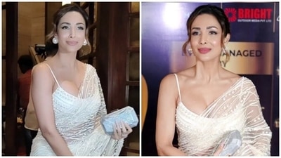 Malaika Arora in gorgeous sheer saree and strappy blouse proves why she is always the best dressed star in the room (Instagram) Malaika Arora in gorgeous sheer saree and strappy blouse proves why she is always the best dressed star in the room (Instagram)