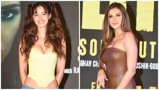 Disha Patani and Tara Sutaria nail date-night dressing with Arjun Kapoor for Ek Villain Returns song launch: All pics(HT Photo/Varinder Chawla)