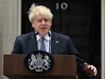 Britain's Prime Minister Boris Johnson makes a statement outside 10 Downing Street in central London on July 7, 2022. - Johnson quit as Conservative party leader, after three tumultuous years in charge marked by Brexit, Covid and mounting scandals. (Photo by JUSTIN TALLIS / AFP)(AFP) Britain's Prime Minister Boris Johnson makes a statement outside 10 Downing Street in central London on July 7, 2022. - Johnson quit as Conservative party leader, after three tumultuous years in charge marked by Brexit, Covid and mounting scandals. (Photo by JUSTIN TALLIS / AFP)(AFP)
