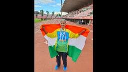 Bhagwani Devi, a 94-year-old woman from Haryana, poses for a photo as she wins a gold and two bronze medals for India at the World Masters Athletics Championships 2022, in Tampere, Finland. (ANI)