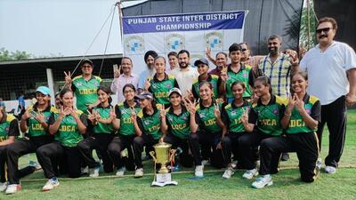 Ludhiana women’s team in a jubilant mood after defeating Barnala in the U-19 ODI cricket tournament. (HT PHOTO)