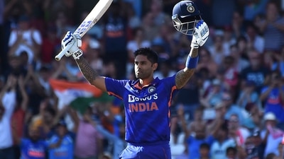 India's Suryakumar Yadav celebrates after reaching century (AP) India's Suryakumar Yadav celebrates after reaching century (AP)