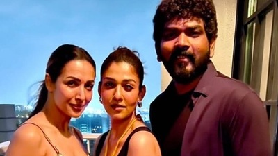 Malaika Arora with Nayanthara and Vignesh Shivan.&nbsp;
