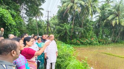 Union minister Shobha Karandlaje during a visit to the erosion-hit areas of the coastal region, on Monday. (HT Photo) Union minister Shobha Karandlaje during a visit to the erosion-hit areas of the coastal region, on Monday. (HT Photo)