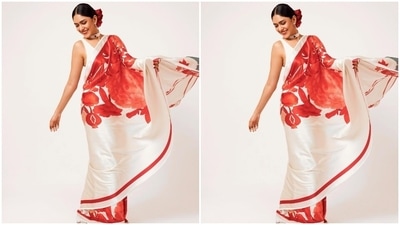 On Monday, celebrity stylist Archa Mehta dropped pictures of Mrunal's promotional look on her Instagram page. She styled the Sita Ramam actor for the event. Mrunal's six yards is from the shelves of the clothing label Kshitij Jalori, and she styled it with exquisite accessory pieces. (Instagram) On Monday, celebrity stylist Archa Mehta dropped pictures of Mrunal's promotional look on her Instagram page. She styled the Sita Ramam actor for the event. Mrunal's six yards is from the shelves of the clothing label Kshitij Jalori, and she styled it with exquisite accessory pieces. (Instagram)
