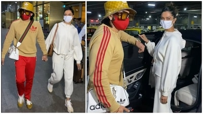Ranveer Singh and Deepika Padukone at the Mumbai airport on Monday. (Varinder Chawla) Ranveer Singh and Deepika Padukone at the Mumbai airport on Monday. (Varinder Chawla)