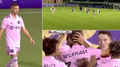 David Beckham's son Romeo scores free-kick from long range