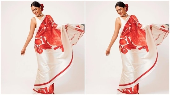 On Monday, celebrity stylist Archa Mehta dropped pictures of Mrunal's promotional look on her Instagram page. She styled the Sita Ramam actor for the event. Mrunal's six yards is from the shelves of the clothing label Kshitij Jalori, and she styled it with exquisite accessory pieces.(Instagram)