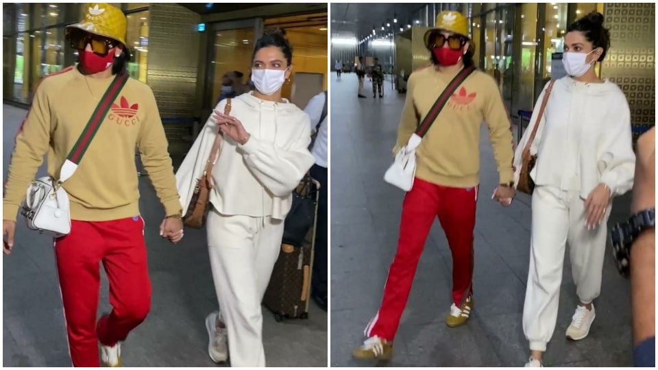 Ranveer Singh and Deepika Padukone nail airport fashion.(HT Photo/Varinder Chawla)