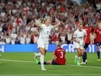 Women's Euro 2022 - Group A - England v Norway - The American Express Community Stadium, Brighton, Britain - July 11, 2022 England's Beth Mead celebrates scoring their eighth goal to complete her hat-trick
