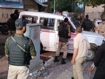 Security forces near the site of a shootout at Lal Bazaar in Srinagar on Tuesday. (Waseem Andrabi / HT Photo) Security forces near the site of a shootout at Lal Bazaar in Srinagar on Tuesday. (Waseem Andrabi / HT Photo)