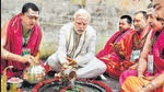 Prime Minister Narendra Modi offers prayers at Baba Baidyanath Dham, in Deoghar on Tuesday. (PTI) Prime Minister Narendra Modi offers prayers at Baba Baidyanath Dham, in Deoghar on Tuesday. (PTI)