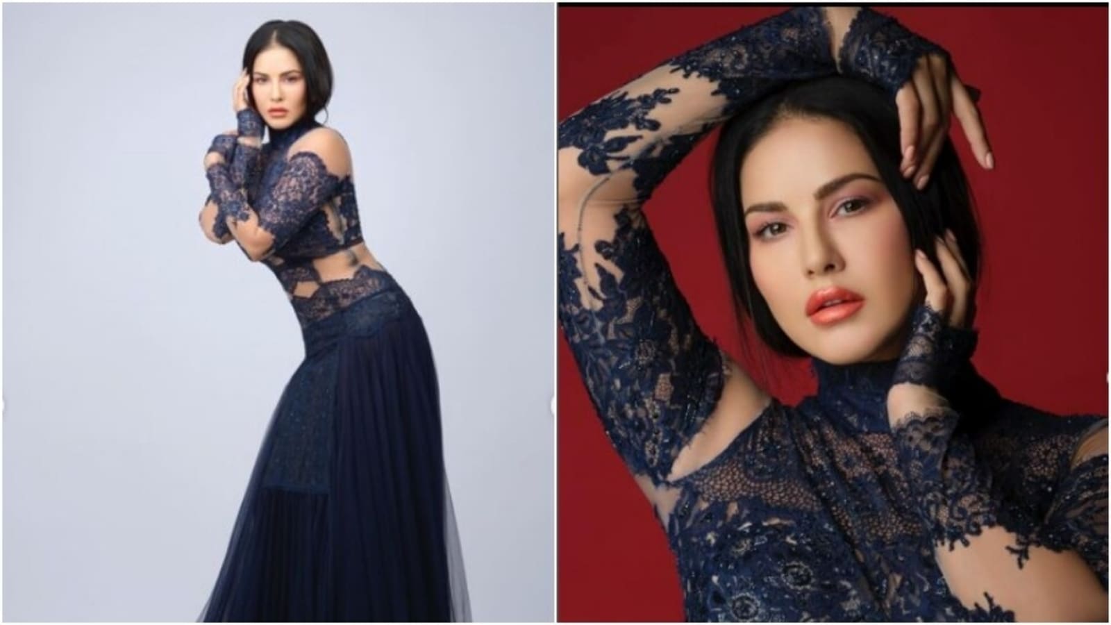 Sunny Leone is the lace queen in a stunning blue gown. Pics inside