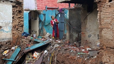A portion of a dilapidated wall collapsed in Pune's Nana peth following heavy rains. (HT_PRINT) A portion of a dilapidated wall collapsed in Pune's Nana peth following heavy rains. (HT_PRINT)