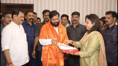 Sheetal Mhatre with CM Eknath Shinde on Tuesday HT Photo Sheetal Mhatre with CM Eknath Shinde on Tuesday HT Photo