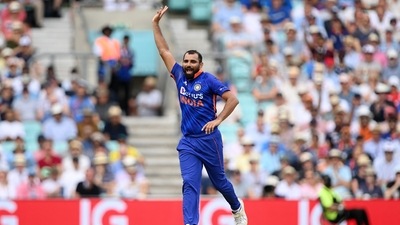 India's Mohammed Shami celebrate the dismissal of England's Ben Stokes during the 1st ODI. (ANI)