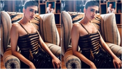 Sanjana opted for a minimal makeup look to complement her attire. Styled by fashion stylist house Who Wore What When, Sanjana decked up in nude eyeshadow, black eyeliner, black kohl, mascara-laden eyelashes, drawn eyebrows, contoured cheeks and a shade of nude lipstick. (Instagram/@sanjanasanghi96)