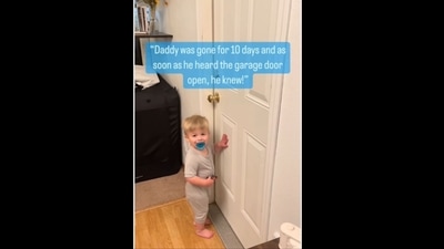 The toddler's reaction to his father coming home after 10 days is heartening to watch.&nbsp; (goodnewsdog/Instagram)