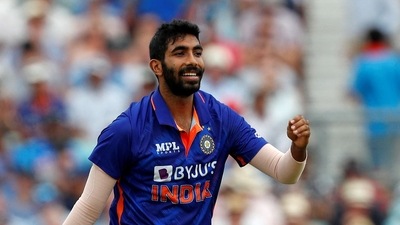 Jasprit Bumrah reacts after taking his sixth wicket, the wicket of England's David Willey. (AFP) Jasprit Bumrah reacts after taking his sixth wicket, the wicket of England's David Willey. (AFP)