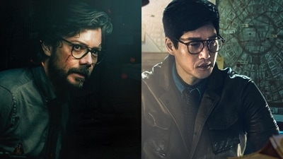 Alvaro Morte in Spanish show Money Heist (L) and Yoo Ji-tae in Money Heist: Korea - Joint Economic Area. Alvaro Morte in Spanish show Money Heist (L) and Yoo Ji-tae in Money Heist: Korea - Joint Economic Area. 