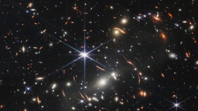 This image provided by NASA on Monday, July 11, 2022, shows galaxy cluster SMACS 0723, captured by the James Webb Space Telescope.&nbsp; (AP)