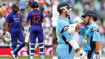 Rohit Sharma with Shikhar Dhawan; Sourav Ganguly and Sachin Tendulkar Rohit Sharma with Shikhar Dhawan; Sourav Ganguly and Sachin Tendulkar