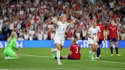 Women's Euro 2022 - Group A - England v Norway - The American Express Community Stadium, Brighton, Britain - July 11, 2022 England's Beth Mead celebrates scoring their eighth goal to complete her hat-trick (REUTERS)