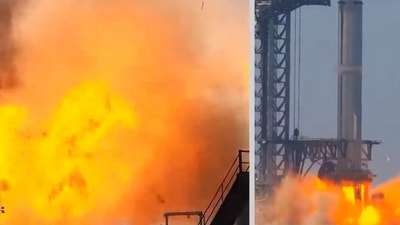 SpaceX Booster 7 engulfed in a ball of flame during test launch. ( Twitter via NASA livestream)