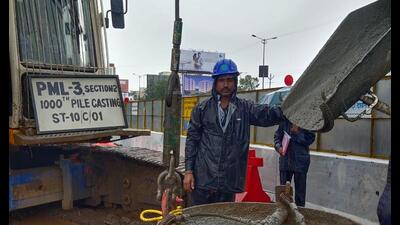 The work of Pune Metro line 3 (PML3) between Hinjewadi and Shivajinagar route has reached 1,000 pilings on Tuesday, officials said (HT PHOTO) The work of Pune Metro line 3 (PML3) between Hinjewadi and Shivajinagar route has reached 1,000 pilings on Tuesday, officials said (HT PHOTO)