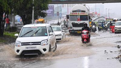 A waterlogged stretch in Pune on Tuesday. Pune BJP leaders meet civic chief and expressed their unhappiness over pre-monsoon preparedness works. (HT)