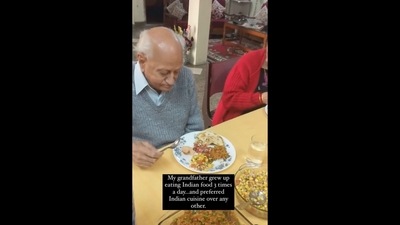 The image shows an elderly man enjoying his Mexican meal. (Instagram/@thewickedvegetarian) The image shows an elderly man enjoying his Mexican meal. (Instagram/@thewickedvegetarian)