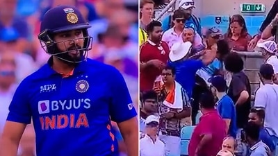 Rohit Sharma was concerned after his flat six hit a young fan in the crowd. &nbsp; (Screengrab)