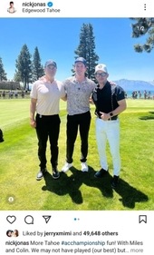 Nick Jonas also shared a picture with Miles Teller (centre). Nick Jonas also shared a picture with Miles Teller (centre).