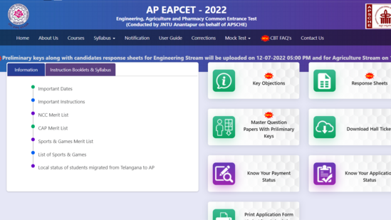 AP EAPCET - 2022 answer key released at cets.apsche.ap.gov.in, link here AP EAPCET - 2022 answer key released at cets.apsche.ap.gov.in, link here