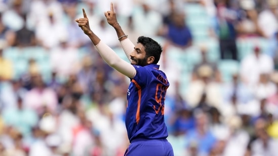 Jasprit Bumrah celebrates the dismissal of Jonny Bairstow(AP)