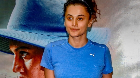 Taapsee Pannu attends the promotional event of the upcoming film Shabaash Mithu, based on the life of former cricketer Mithali Raj. (PTI Photo)(PTI)