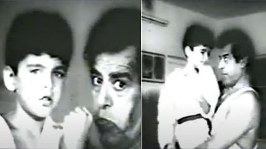 Snippets from an old ad featuring Dara Singh and Jugal Hansraj.