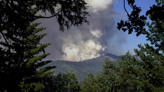 As the Washington fire continues to burn at Yosemite National Park on Monday, it can be seen from Mariposa County.