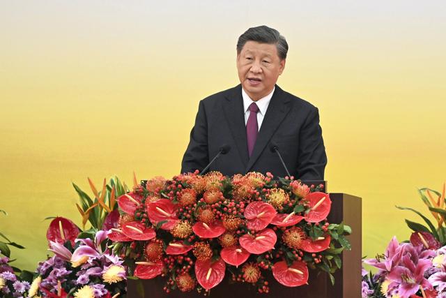 China's President Xi Jinping gives a speech following a swearing-in ceremony to inaugurate the new government in Hong Kong on Friday, July 1, 2022, on the 25th anniversary of the city's handover from Britain to China. (AP/PTI Photo) China's President Xi Jinping gives a speech following a swearing-in ceremony to inaugurate the new government in Hong Kong on Friday, July 1, 2022, on the 25th anniversary of the city's handover from Britain to China. (AP/PTI Photo)