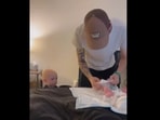 The cute toddler can be seen crying in the video because his baby brother is. (Instagram/@madisonxhooper) The cute toddler can be seen crying in the video because his baby brother is. (Instagram/@madisonxhooper)